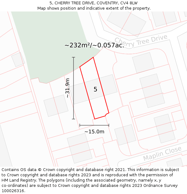 5, CHERRY TREE DRIVE, COVENTRY, CV4 8LW: Plot and title map