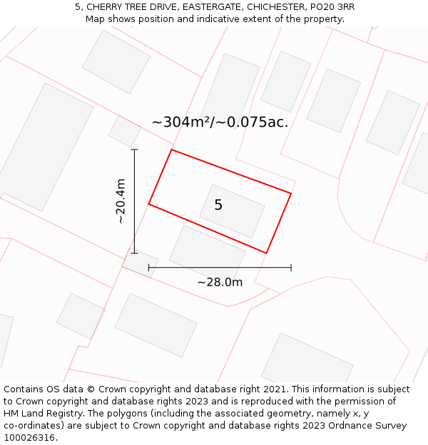 5, CHERRY TREE DRIVE, EASTERGATE, CHICHESTER, PO20 3RR: Plot and title map