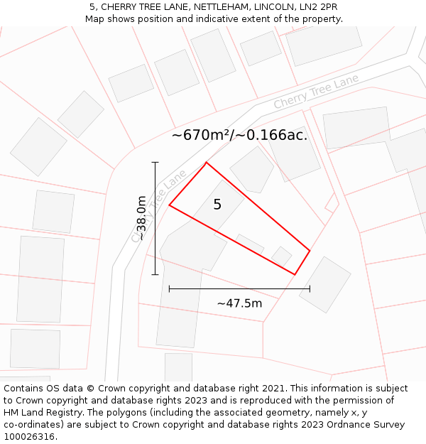 5, CHERRY TREE LANE, NETTLEHAM, LINCOLN, LN2 2PR: Plot and title map