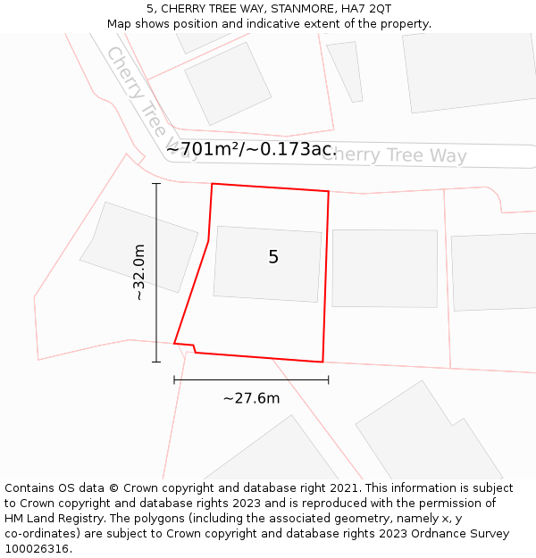 5, CHERRY TREE WAY, STANMORE, HA7 2QT: Plot and title map
