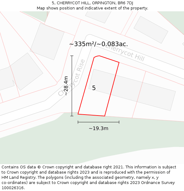 5, CHERRYCOT HILL, ORPINGTON, BR6 7DJ: Plot and title map