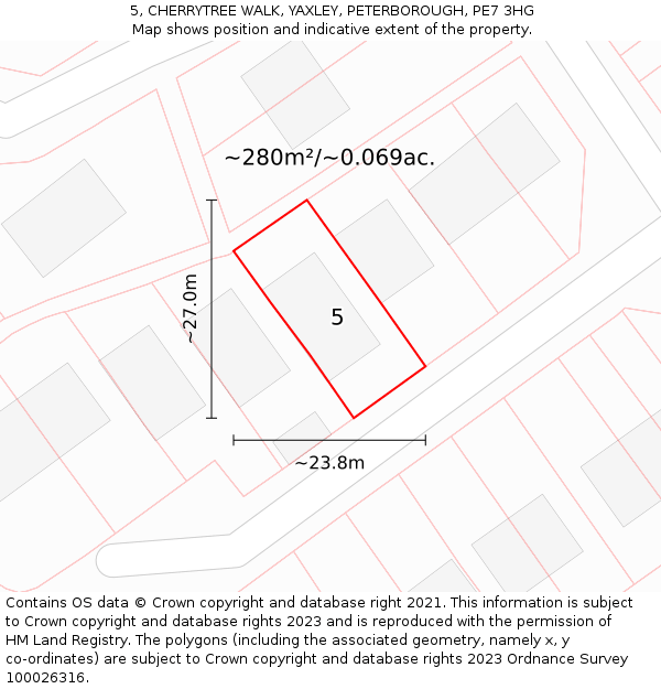 5, CHERRYTREE WALK, YAXLEY, PETERBOROUGH, PE7 3HG: Plot and title map