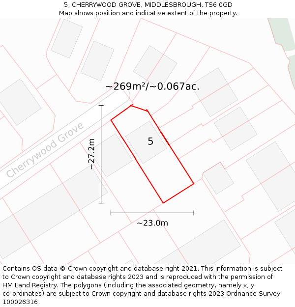 5, CHERRYWOOD GROVE, MIDDLESBROUGH, TS6 0GD: Plot and title map