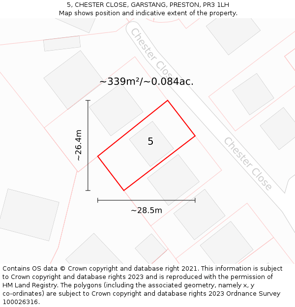 5, CHESTER CLOSE, GARSTANG, PRESTON, PR3 1LH: Plot and title map