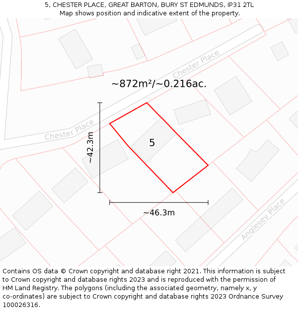5, CHESTER PLACE, GREAT BARTON, BURY ST EDMUNDS, IP31 2TL: Plot and title map
