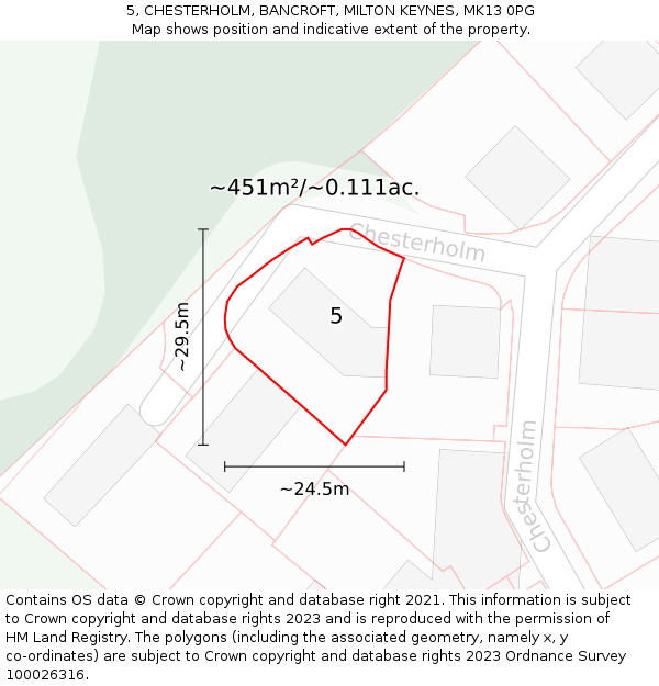 5, CHESTERHOLM, BANCROFT, MILTON KEYNES, MK13 0PG: Plot and title map