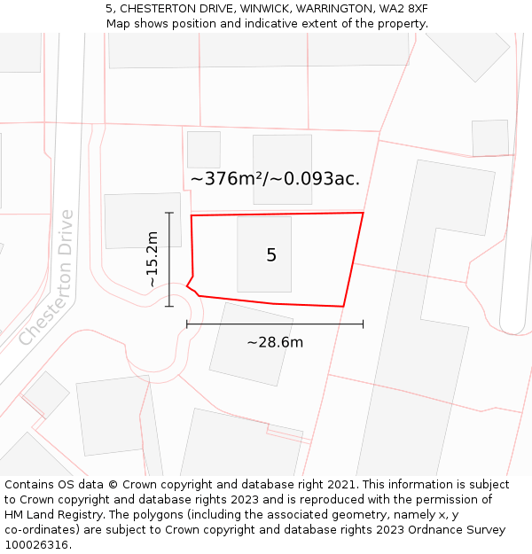 5, CHESTERTON DRIVE, WINWICK, WARRINGTON, WA2 8XF: Plot and title map