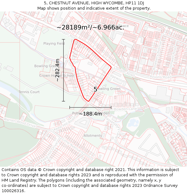 5, CHESTNUT AVENUE, HIGH WYCOMBE, HP11 1DJ: Plot and title map