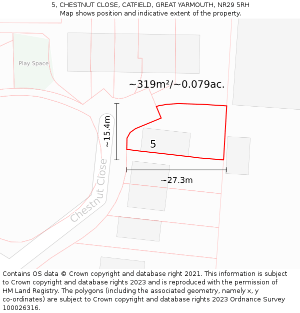 5, CHESTNUT CLOSE, CATFIELD, GREAT YARMOUTH, NR29 5RH: Plot and title map