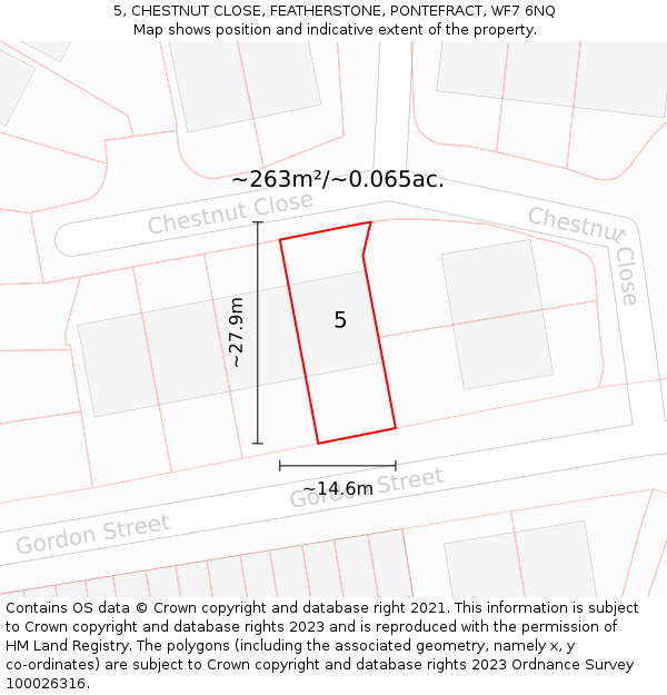 5, CHESTNUT CLOSE, FEATHERSTONE, PONTEFRACT, WF7 6NQ: Plot and title map