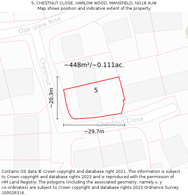 5, CHESTNUT CLOSE, HARLOW WOOD, MANSFIELD, NG18 4UW: Plot and title map
