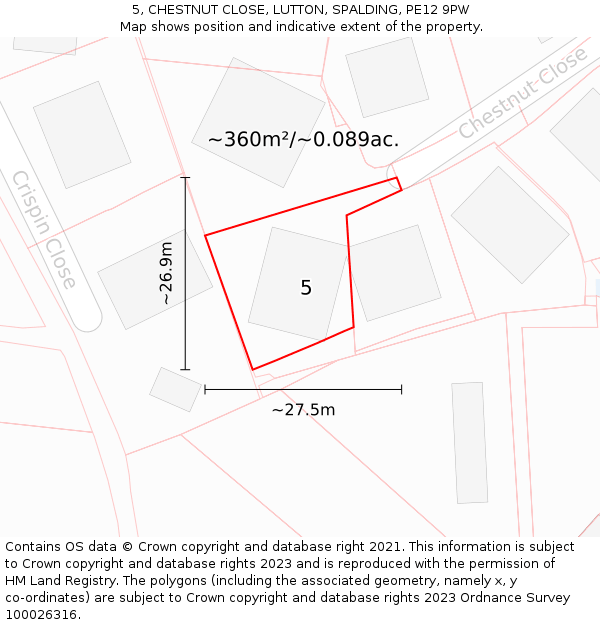 5, CHESTNUT CLOSE, LUTTON, SPALDING, PE12 9PW: Plot and title map