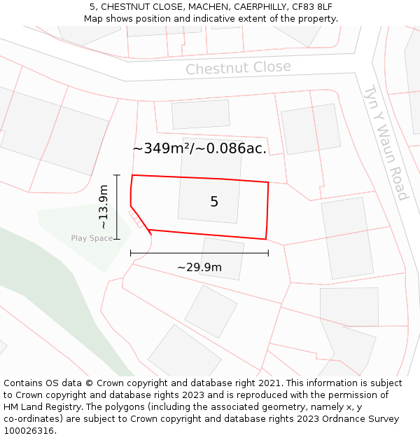 5, CHESTNUT CLOSE, MACHEN, CAERPHILLY, CF83 8LF: Plot and title map