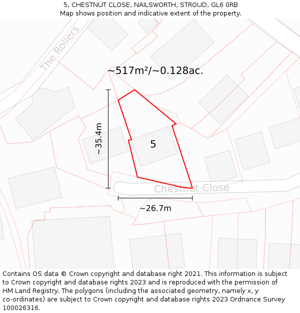 5, CHESTNUT CLOSE, NAILSWORTH, STROUD, GL6 0RB: Plot and title map
