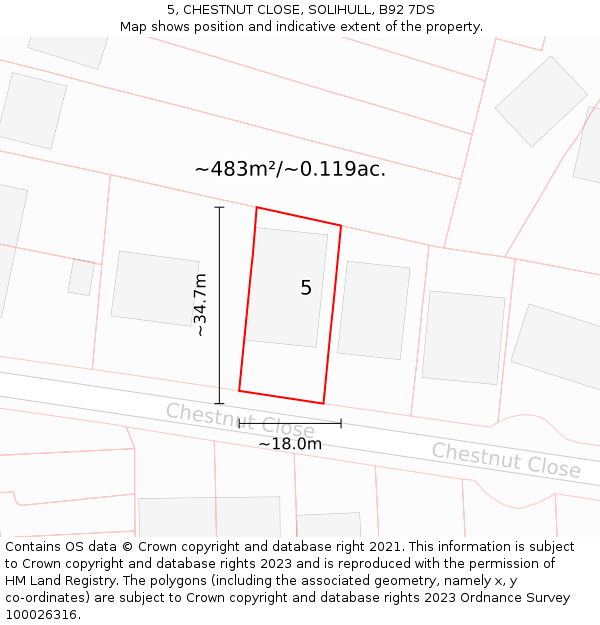 5, CHESTNUT CLOSE, SOLIHULL, B92 7DS: Plot and title map