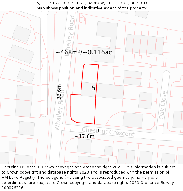 5, CHESTNUT CRESCENT, BARROW, CLITHEROE, BB7 9FD: Plot and title map