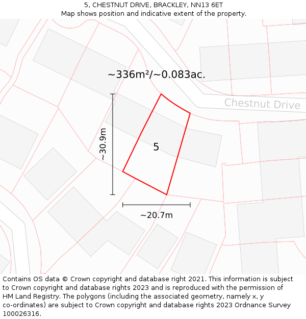 5, CHESTNUT DRIVE, BRACKLEY, NN13 6ET: Plot and title map