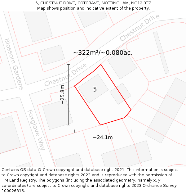 5, CHESTNUT DRIVE, COTGRAVE, NOTTINGHAM, NG12 3TZ: Plot and title map