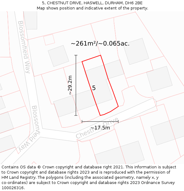5, CHESTNUT DRIVE, HASWELL, DURHAM, DH6 2BE: Plot and title map