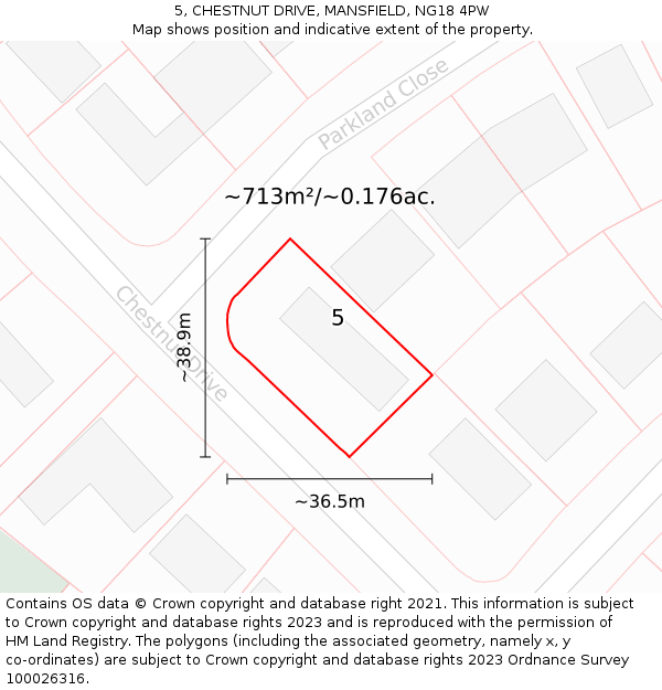 5, CHESTNUT DRIVE, MANSFIELD, NG18 4PW: Plot and title map