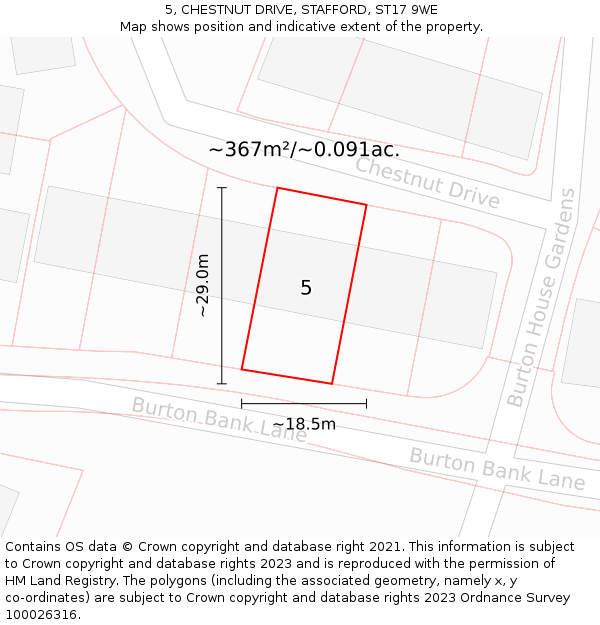 5, CHESTNUT DRIVE, STAFFORD, ST17 9WE: Plot and title map