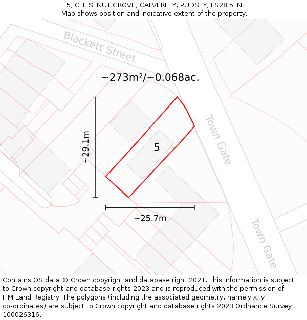 5, CHESTNUT GROVE, CALVERLEY, PUDSEY, LS28 5TN: Plot and title map