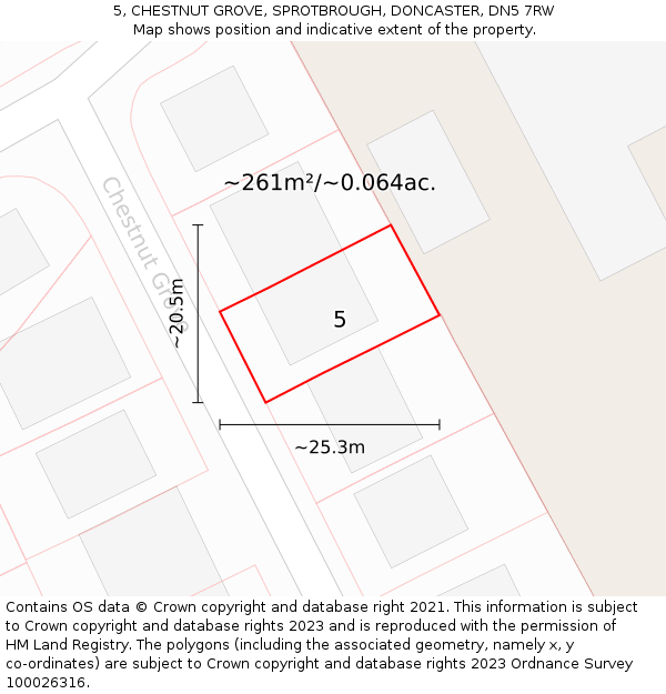 5, CHESTNUT GROVE, SPROTBROUGH, DONCASTER, DN5 7RW: Plot and title map