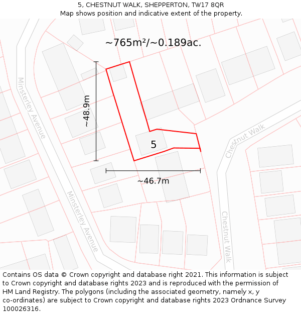 5, CHESTNUT WALK, SHEPPERTON, TW17 8QR: Plot and title map
