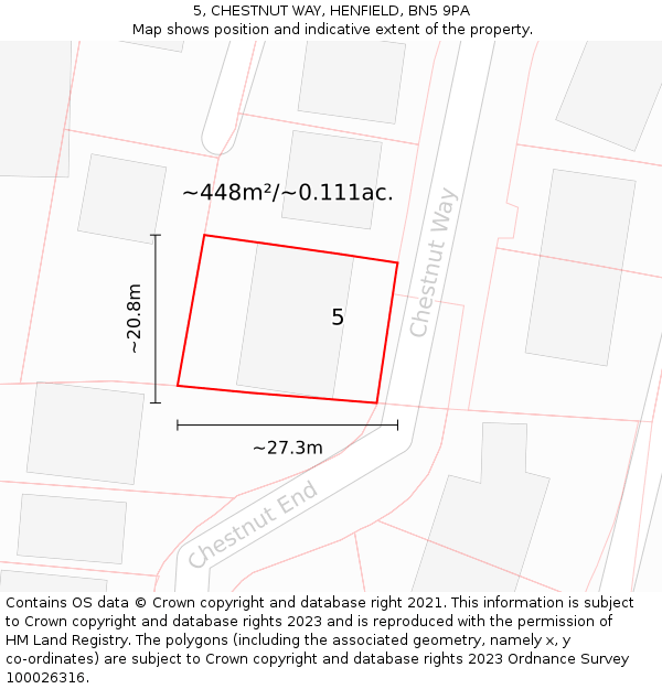 5, CHESTNUT WAY, HENFIELD, BN5 9PA: Plot and title map