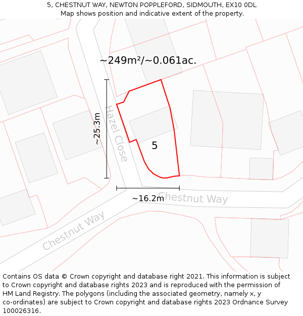 5, CHESTNUT WAY, NEWTON POPPLEFORD, SIDMOUTH, EX10 0DL: Plot and title map