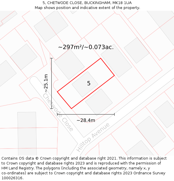 5, CHETWODE CLOSE, BUCKINGHAM, MK18 1UA: Plot and title map