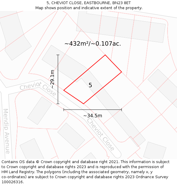 5, CHEVIOT CLOSE, EASTBOURNE, BN23 8ET: Plot and title map