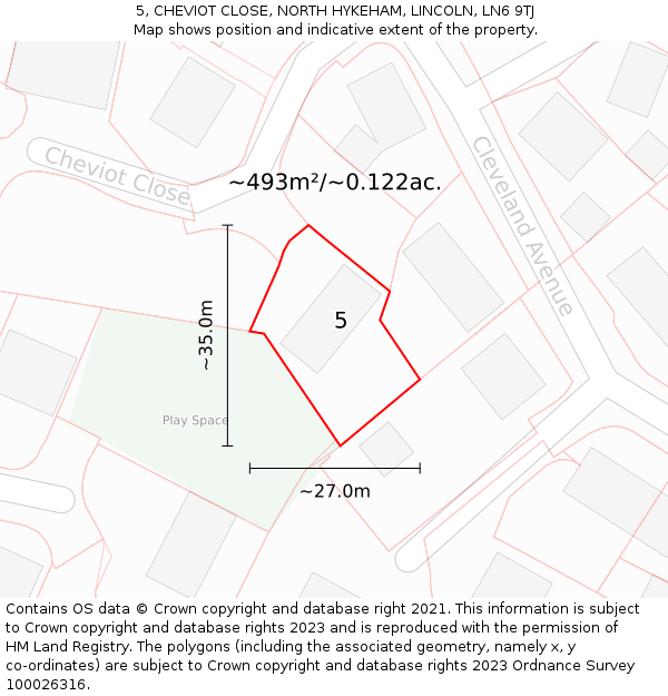 5, CHEVIOT CLOSE, NORTH HYKEHAM, LINCOLN, LN6 9TJ: Plot and title map