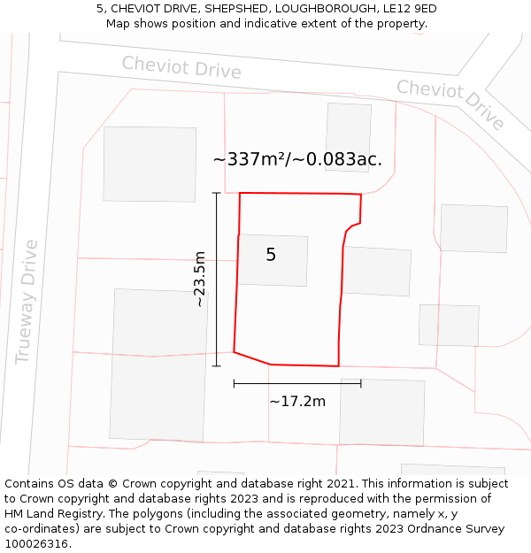 5, CHEVIOT DRIVE, SHEPSHED, LOUGHBOROUGH, LE12 9ED: Plot and title map
