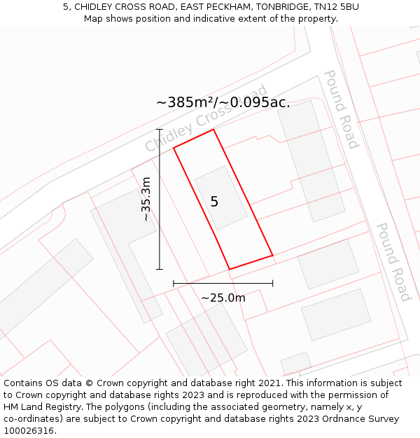 5, CHIDLEY CROSS ROAD, EAST PECKHAM, TONBRIDGE, TN12 5BU: Plot and title map