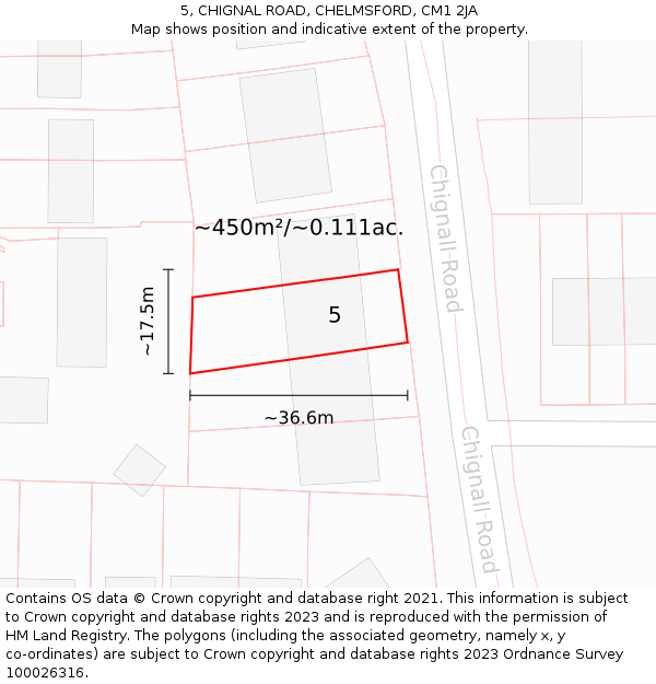 5, CHIGNAL ROAD, CHELMSFORD, CM1 2JA: Plot and title map