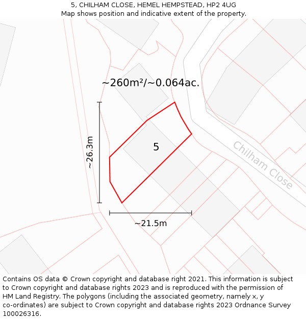 5, CHILHAM CLOSE, HEMEL HEMPSTEAD, HP2 4UG: Plot and title map