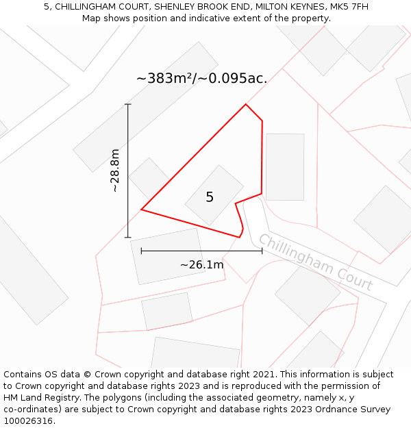 5, CHILLINGHAM COURT, SHENLEY BROOK END, MILTON KEYNES, MK5 7FH: Plot and title map