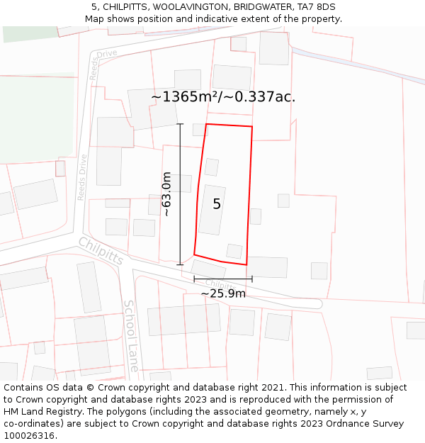 5, CHILPITTS, WOOLAVINGTON, BRIDGWATER, TA7 8DS: Plot and title map