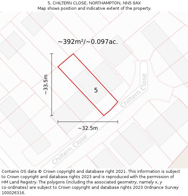 5, CHILTERN CLOSE, NORTHAMPTON, NN5 6AX: Plot and title map
