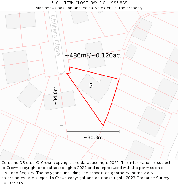 5, CHILTERN CLOSE, RAYLEIGH, SS6 8AS: Plot and title map