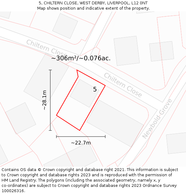 5, CHILTERN CLOSE, WEST DERBY, LIVERPOOL, L12 0NT: Plot and title map