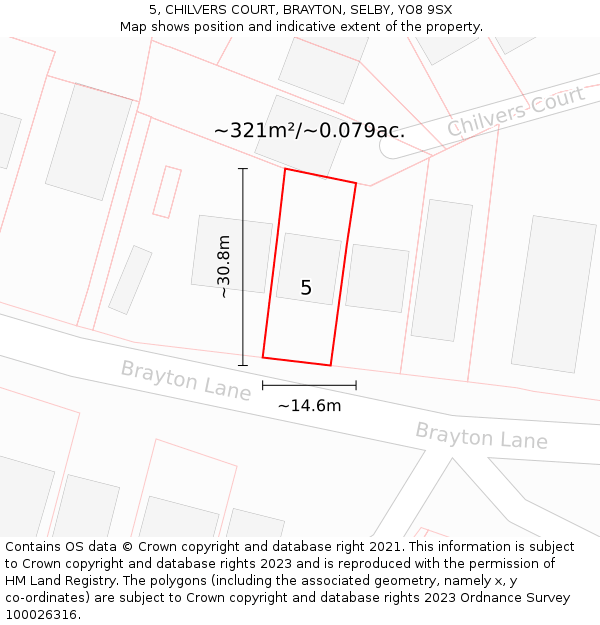 5, CHILVERS COURT, BRAYTON, SELBY, YO8 9SX: Plot and title map