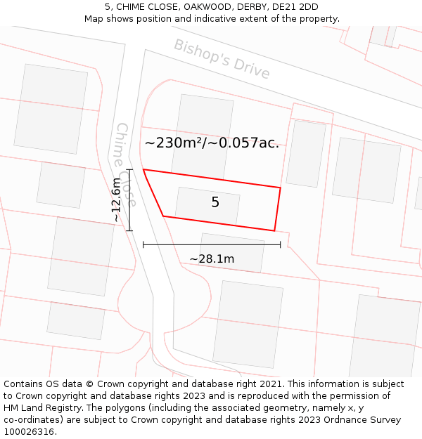 5, CHIME CLOSE, OAKWOOD, DERBY, DE21 2DD: Plot and title map