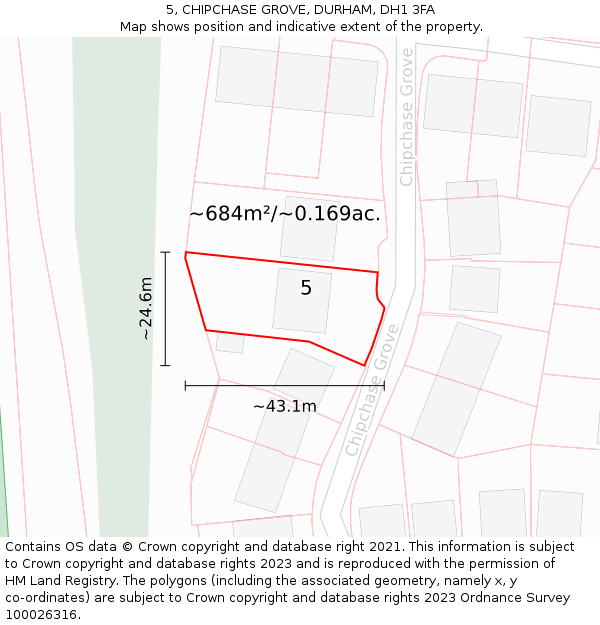 5, CHIPCHASE GROVE, DURHAM, DH1 3FA: Plot and title map