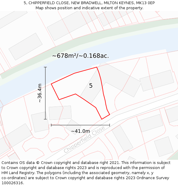 5, CHIPPERFIELD CLOSE, NEW BRADWELL, MILTON KEYNES, MK13 0EP: Plot and title map