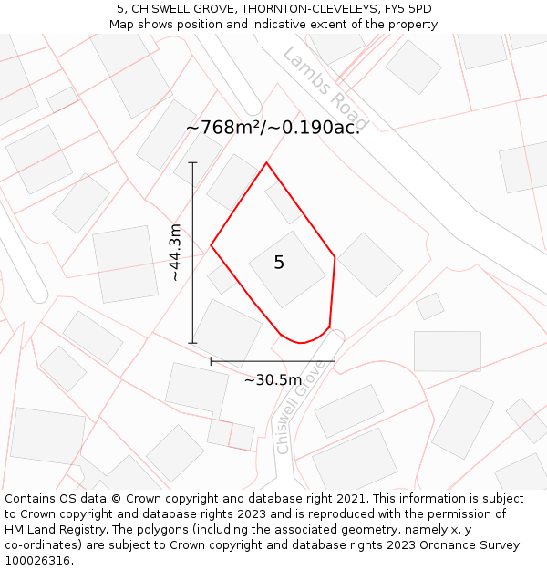 5, CHISWELL GROVE, THORNTON-CLEVELEYS, FY5 5PD: Plot and title map