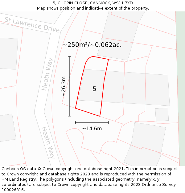 5, CHOPIN CLOSE, CANNOCK, WS11 7XD: Plot and title map