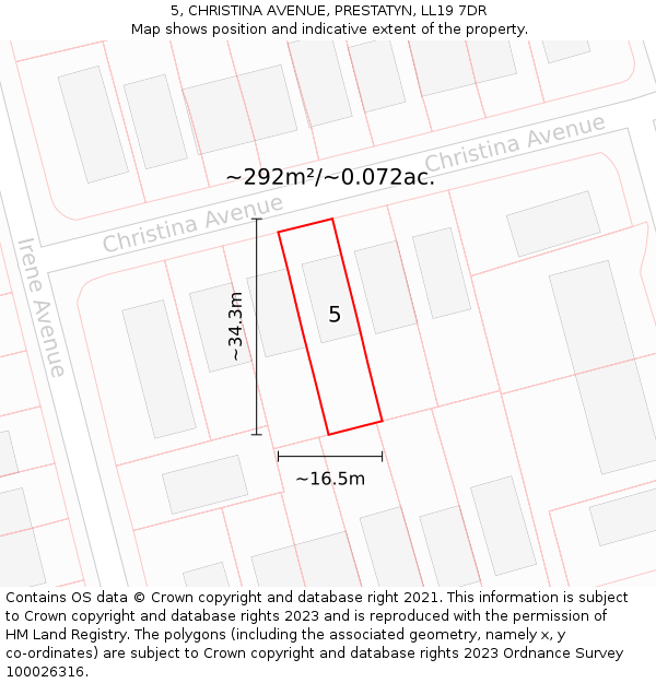 5, CHRISTINA AVENUE, PRESTATYN, LL19 7DR: Plot and title map