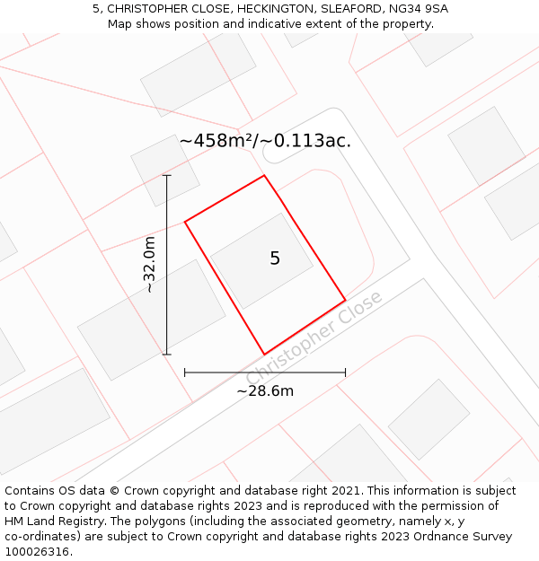 5, CHRISTOPHER CLOSE, HECKINGTON, SLEAFORD, NG34 9SA: Plot and title map